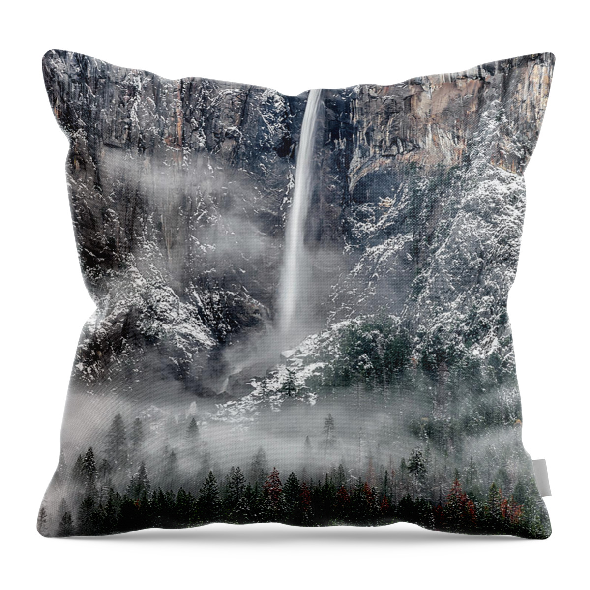 Bridalveil Fall Throw Pillow featuring the photograph Bridalveil Fall in the fog by Rudy Wilms