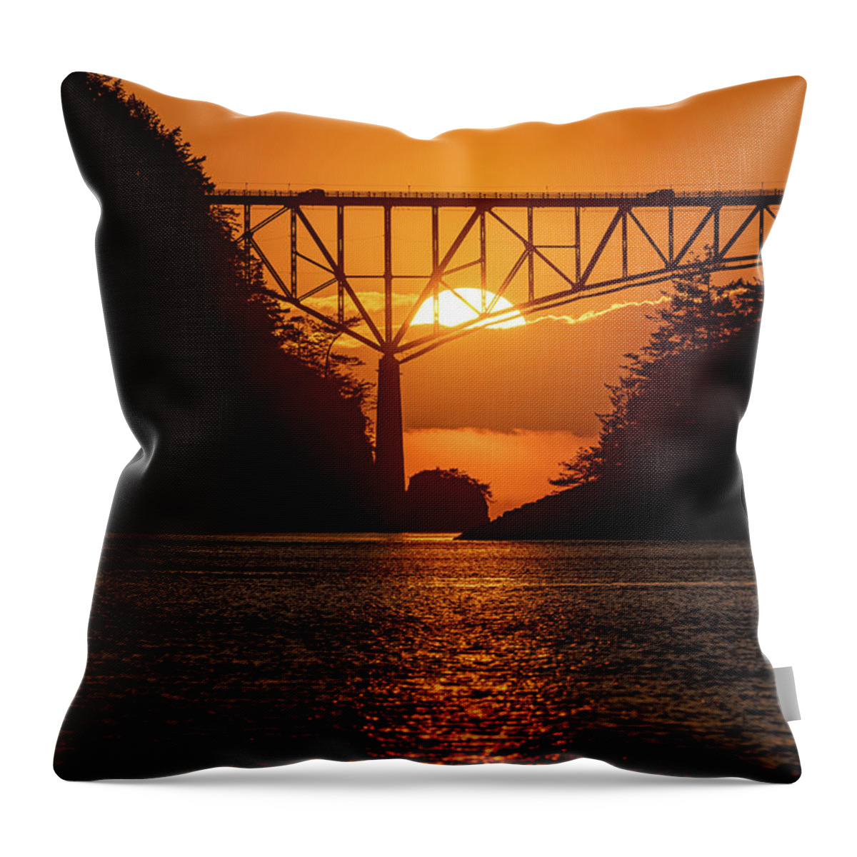 Bridge Throw Pillow featuring the photograph Bridge and Sun by Gary Skiff