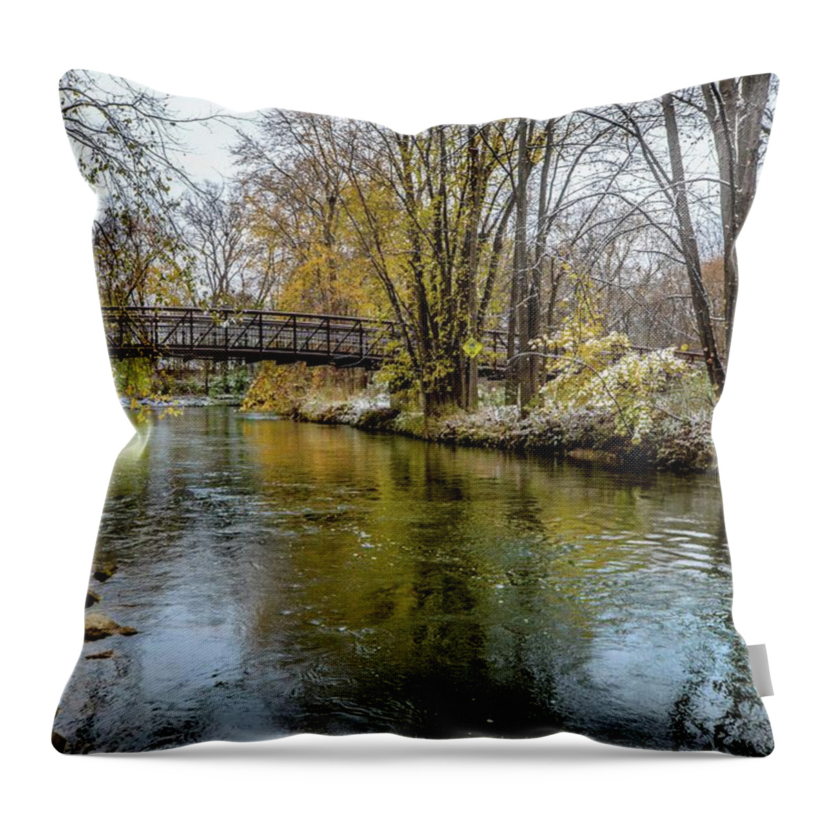 Rochester Throw Pillow featuring the photograph Bridge Over the Clinton River DSC_0841 by Michael Thomas
