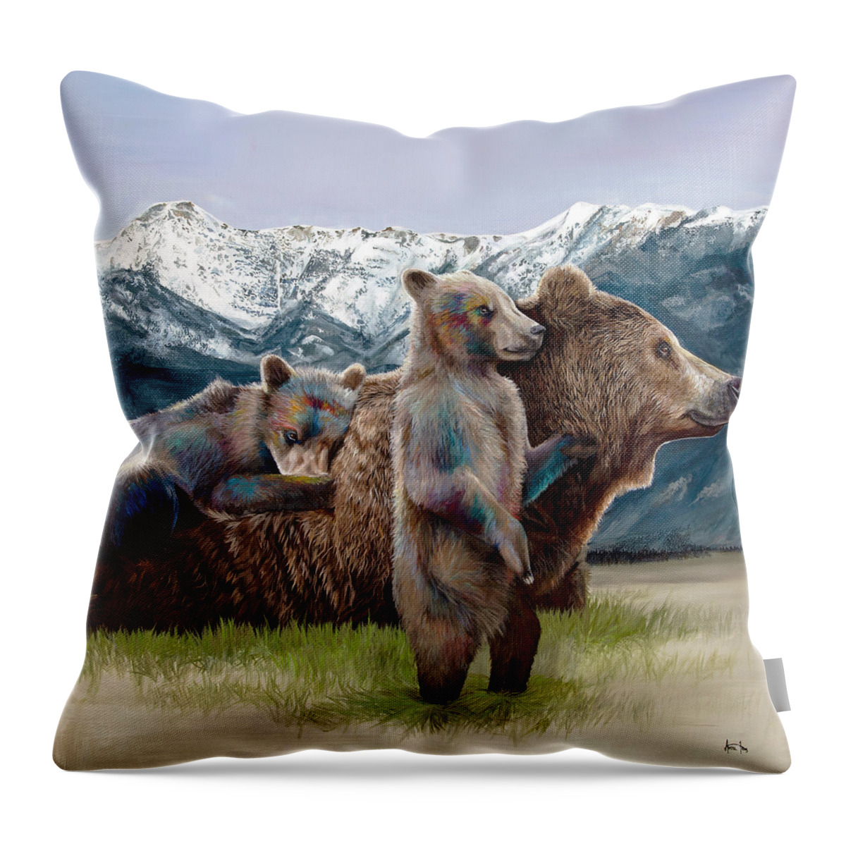 Bears Throw Pillow featuring the painting Bridger Bunch by Averi Iris