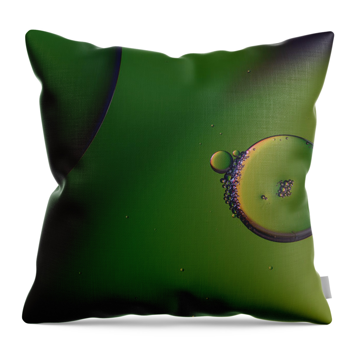 Connection Throw Pillow featuring the photograph Bright abstract, green background with flying bubbles by Michalakis Ppalis