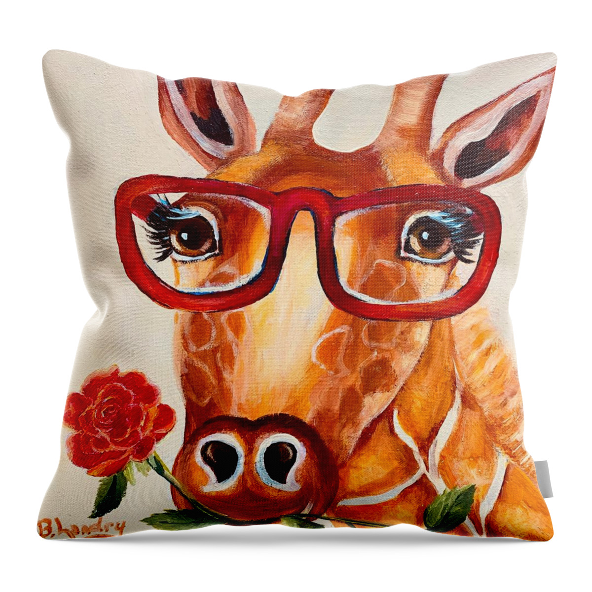 Giraffe Throw Pillow featuring the painting Bright Eyes by Barbara Landry