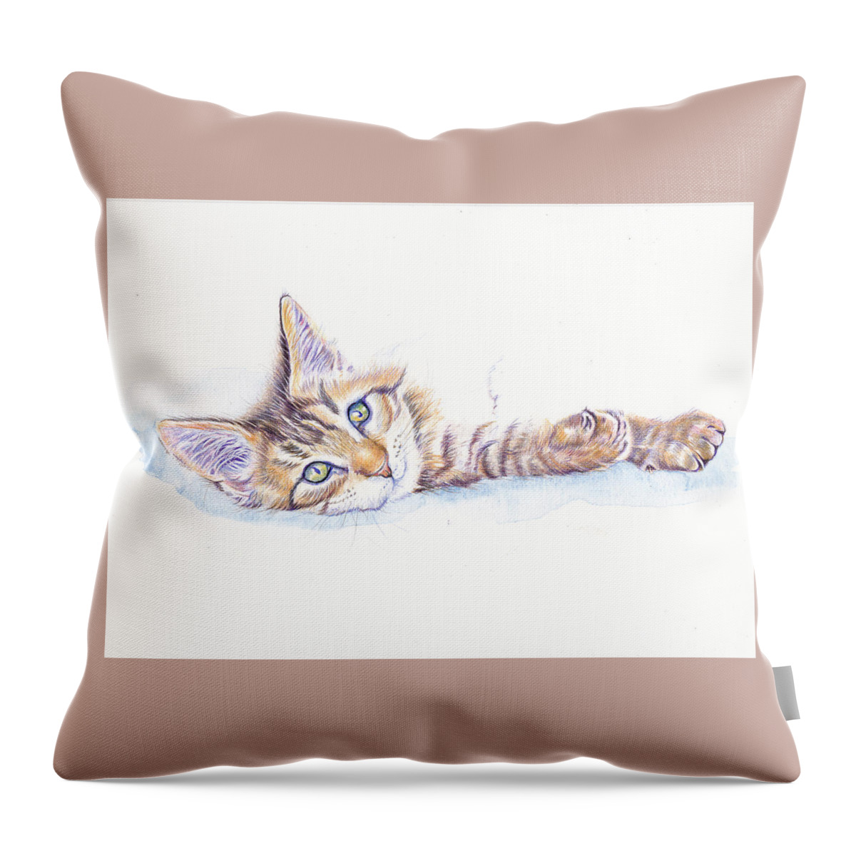 Kitten Throw Pillow featuring the painting Bright Eyes - Tabby Kitten by Debra Hall