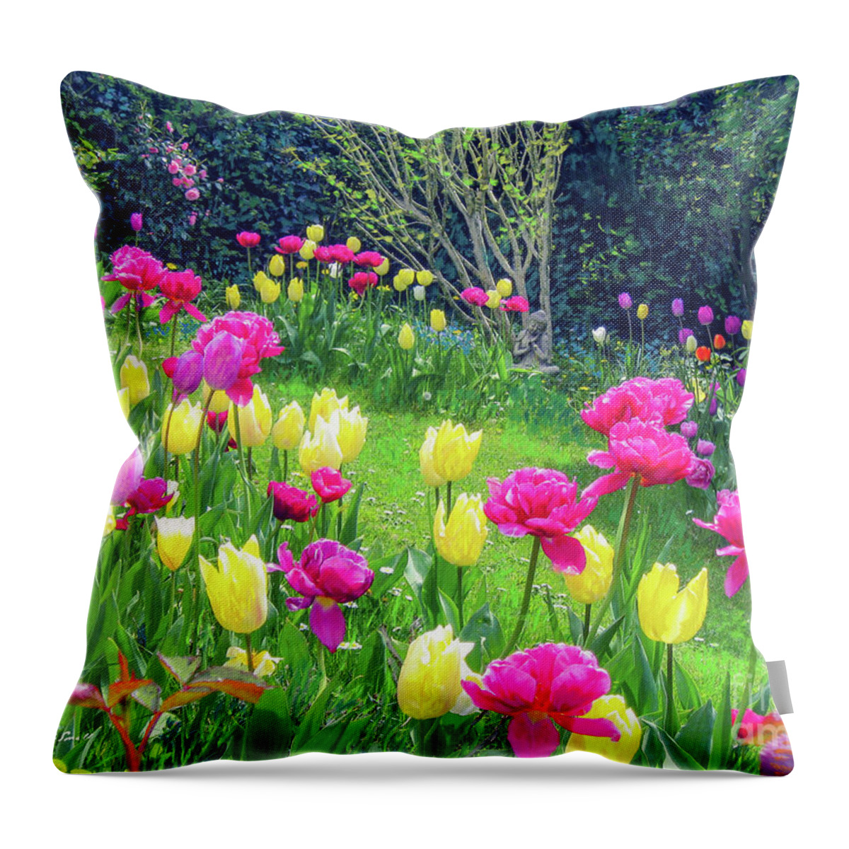 Landscape Throw Pillow featuring the painting Bright Spring Blessings by Jane Small
