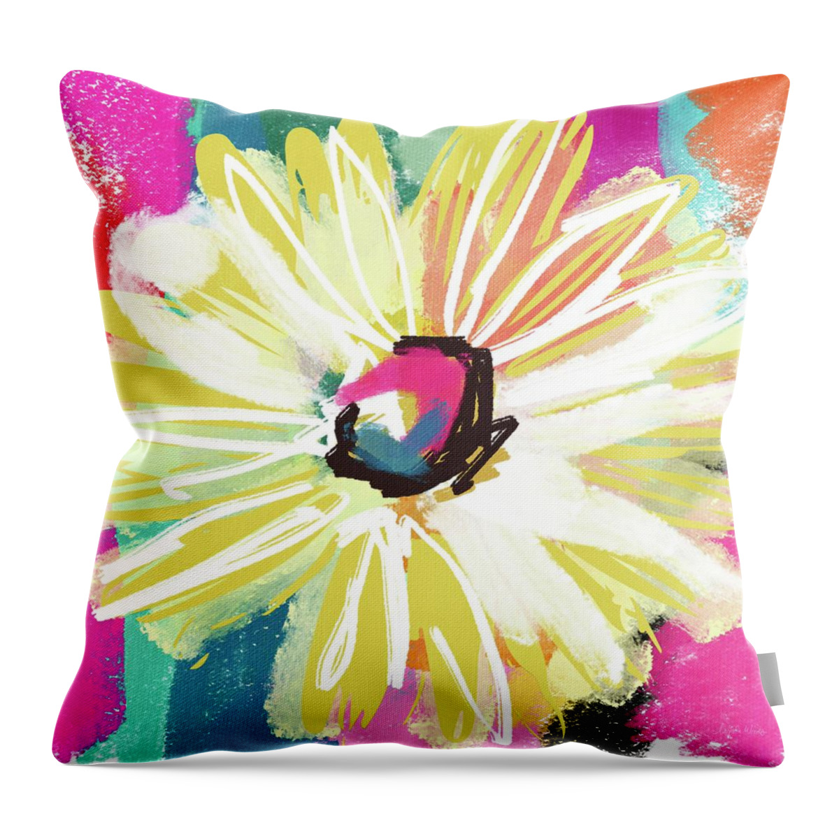 Flower Throw Pillow featuring the mixed media Bright Yellow Flower- Art by Linda Woods by Linda Woods