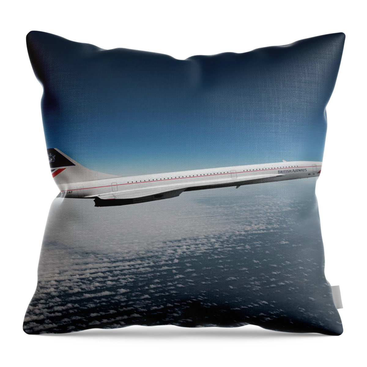 British Airways Throw Pillow featuring the mixed media British Airways Supersonic Transport by Erik Simonsen