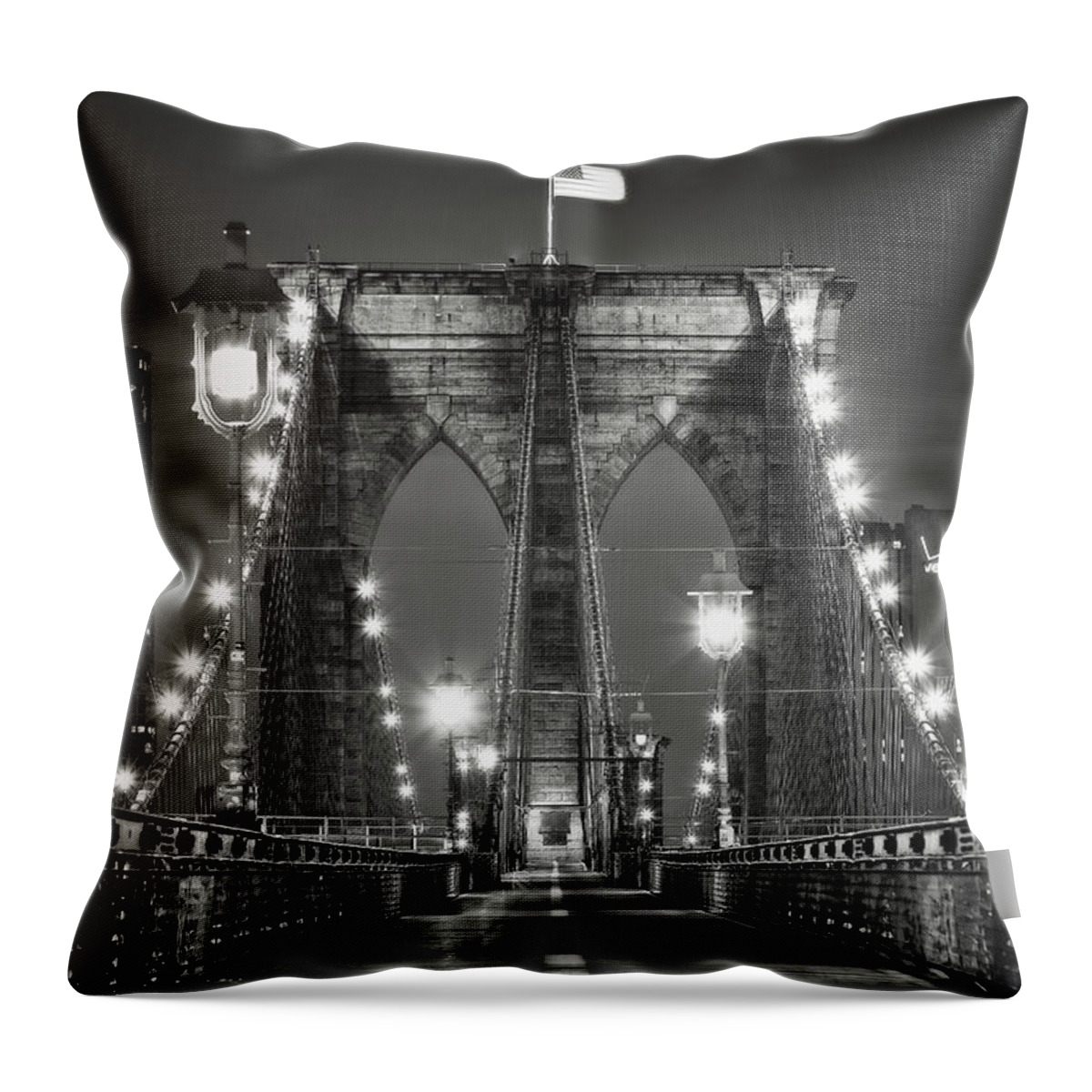 America Throw Pillow featuring the photograph Brooklyn Bridge at night by Eduard Moldoveanu
