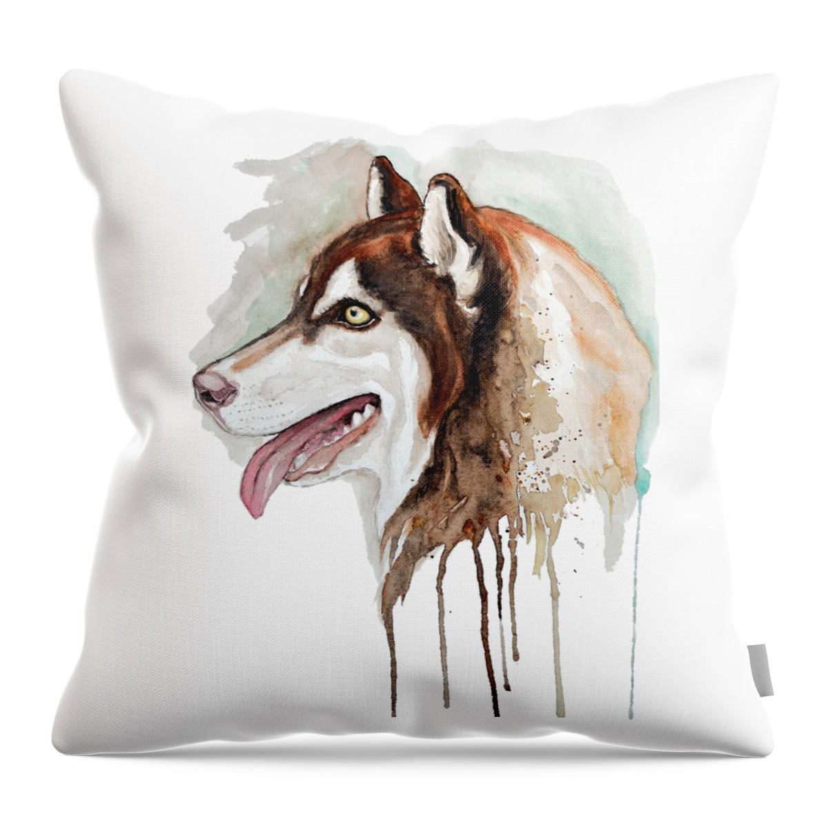 Marian Voicu Throw Pillow featuring the painting Brown Husky Profile Portrait by Marian Voicu