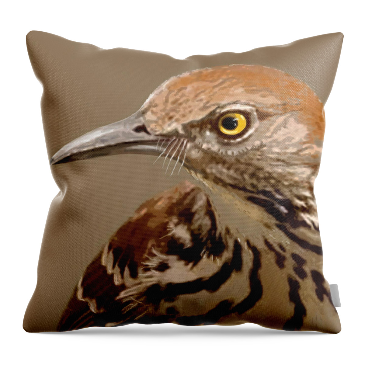 Brown Thrasher Throw Pillow featuring the painting Brown Thrasher in 5 Colors by Judy Cuddehe