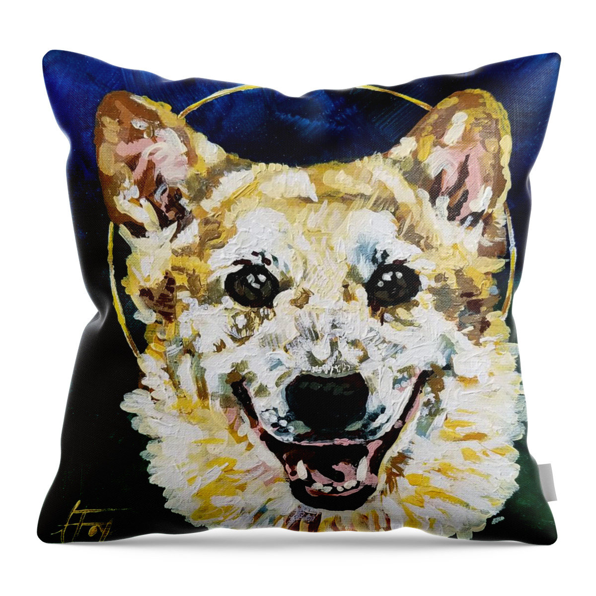Corgi Throw Pillow featuring the painting Bruce by Allison Fox