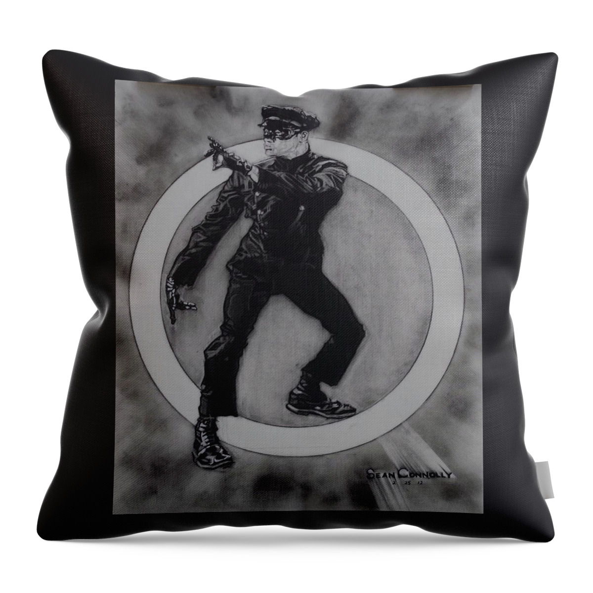 Charcoal Pencil Throw Pillow featuring the drawing Bruce Lee - Kato - 3 by Sean Connolly
