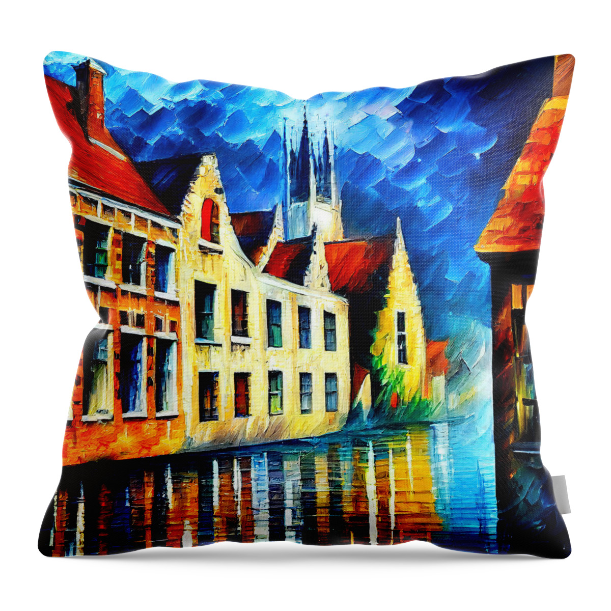 Belgium Throw Pillow featuring the painting Bruges, Belgium - 18 by AM FineArtPrints