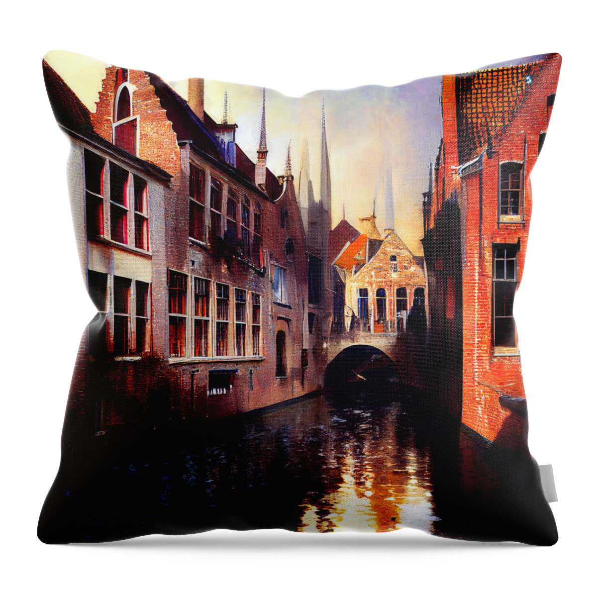 Belgium Throw Pillow featuring the painting Bruges, Belgium - 20 by AM FineArtPrints