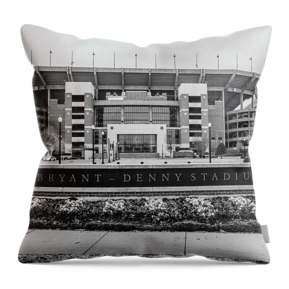 Alabama Throw Pillow featuring the photograph Bryant-Denny Stadium Black and White by John McGraw
