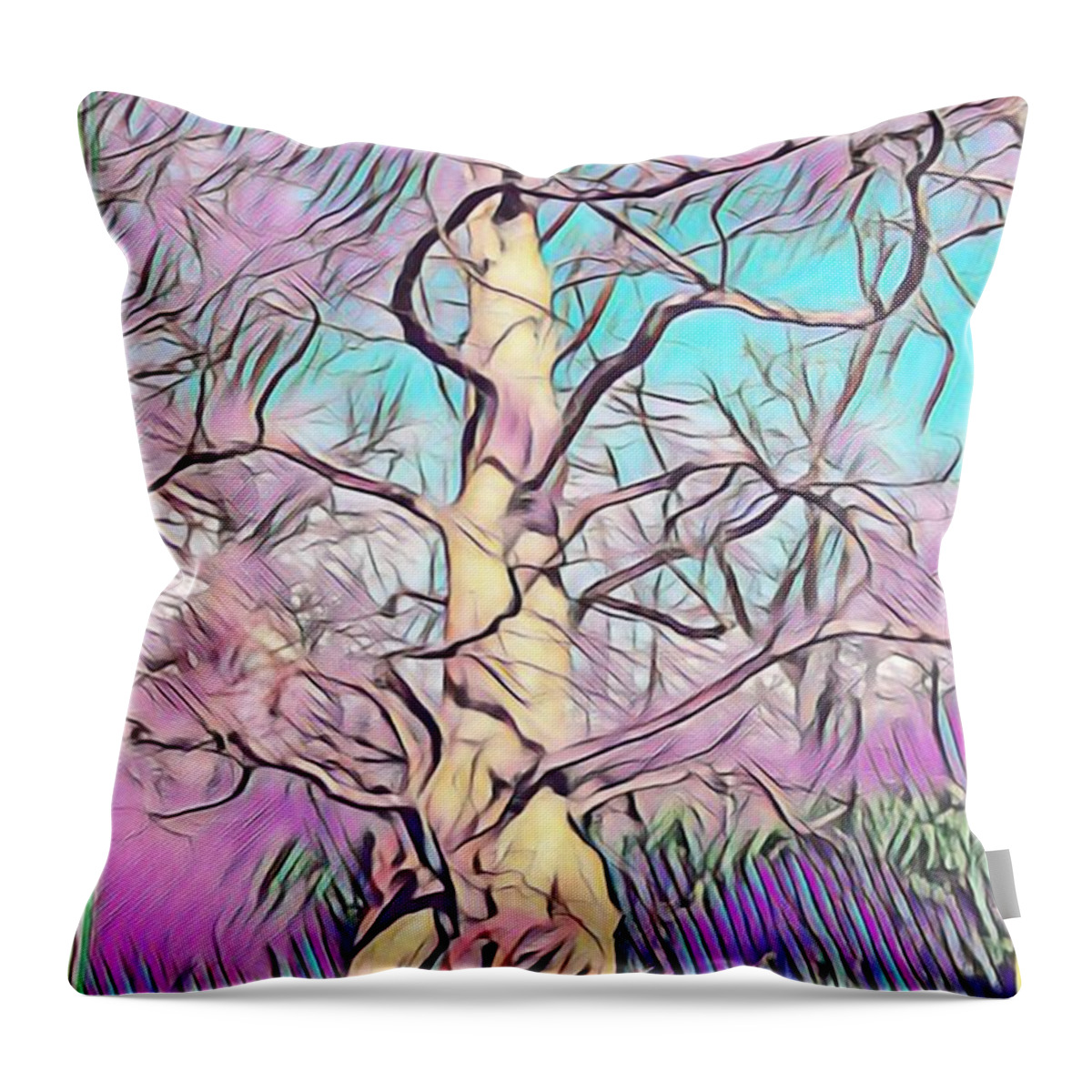 Pink Drawing Effect Throw Pillow featuring the mixed media Bubblegum Palette by Kimberly Furey