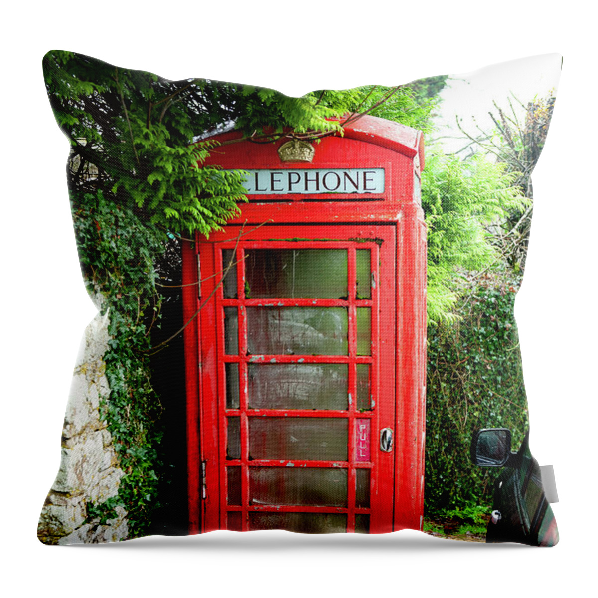 Buckland In The Moor Red Telephone Box Dartmoor Throw Pillow featuring the photograph Buckland in the Moor Red Telephone Box Dartmoor by Helen Jackson