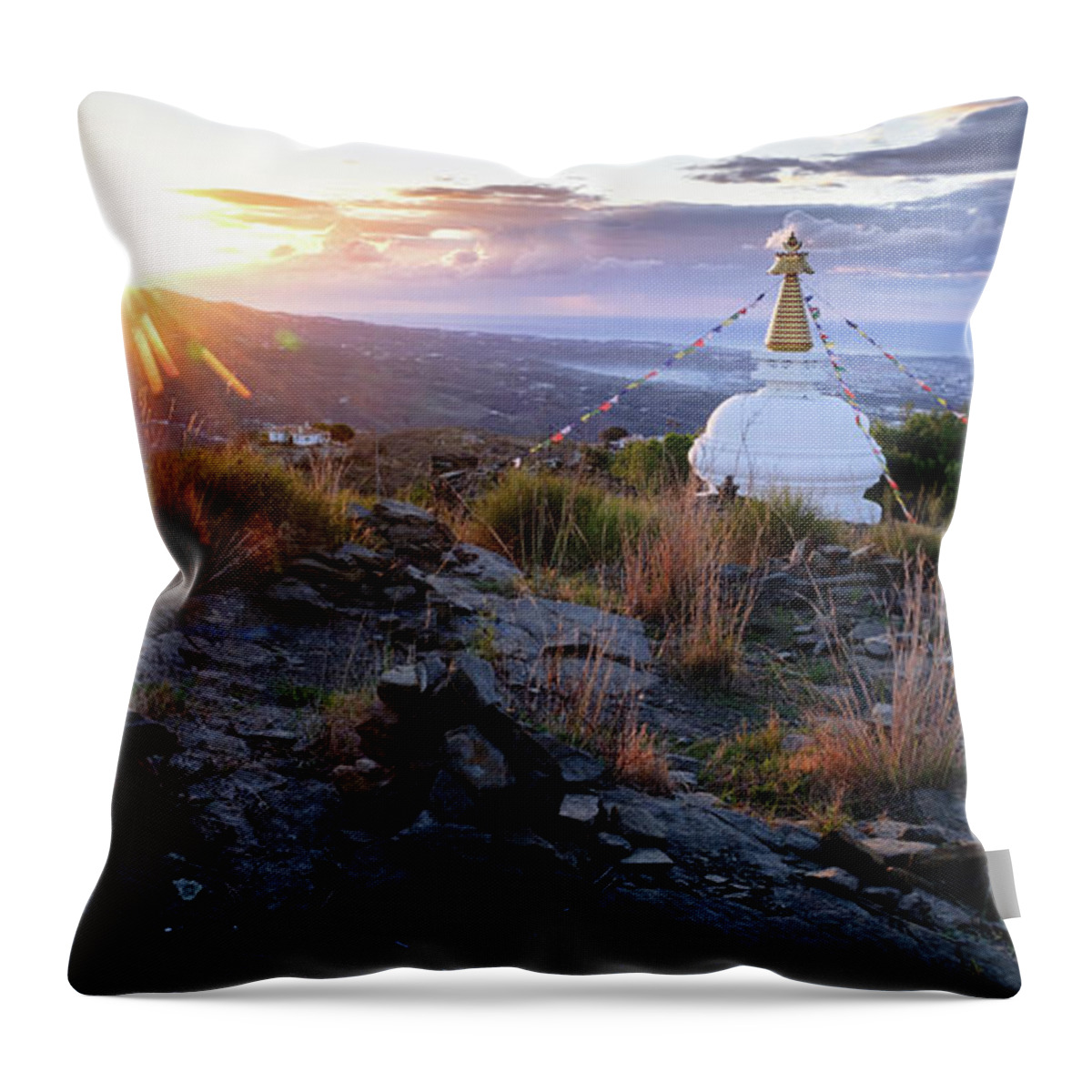 Sunrise Throw Pillow featuring the photograph Buddhist sunrise by Gary Browne