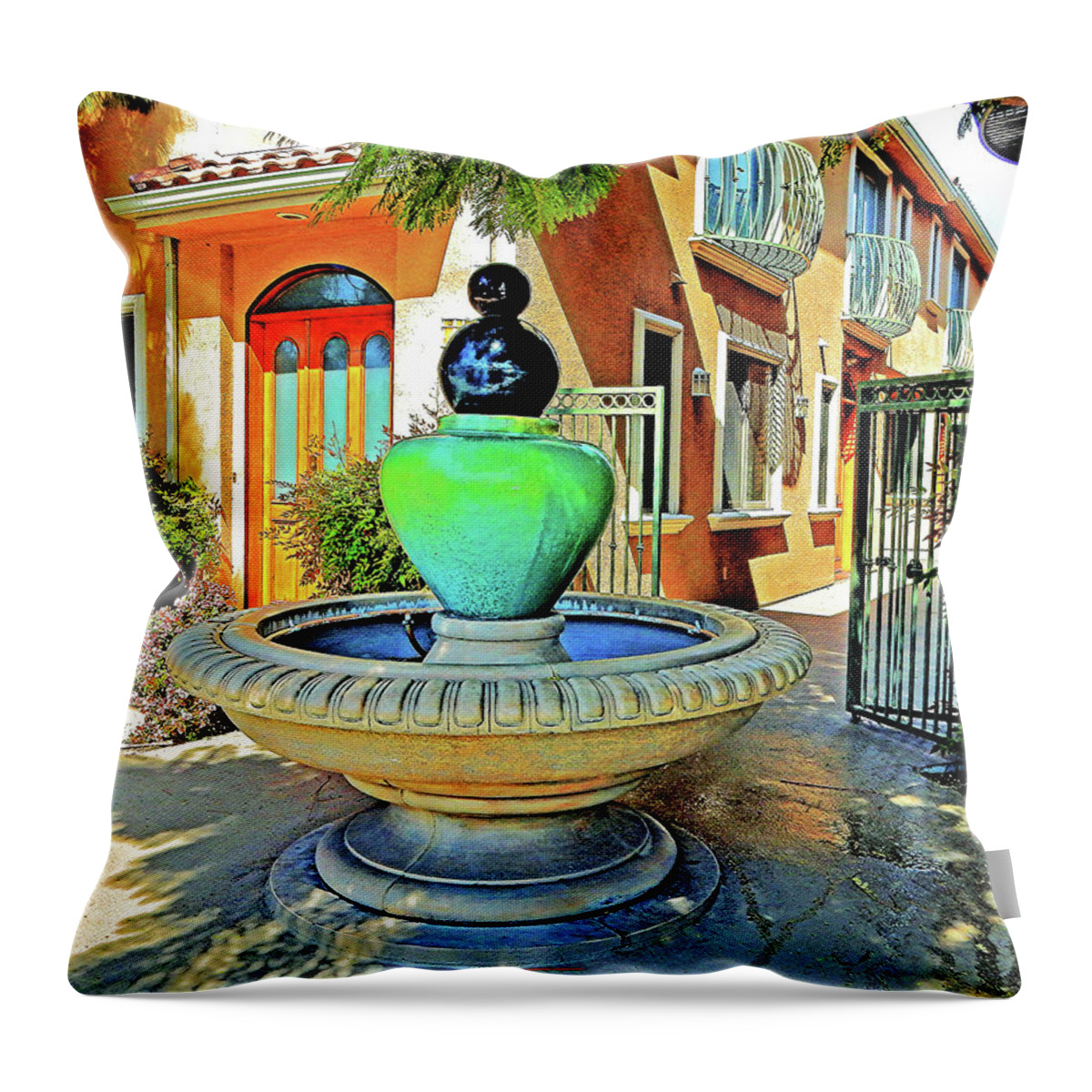 Fountain Throw Pillow featuring the photograph Buena Vista Fountain by Andrew Lawrence