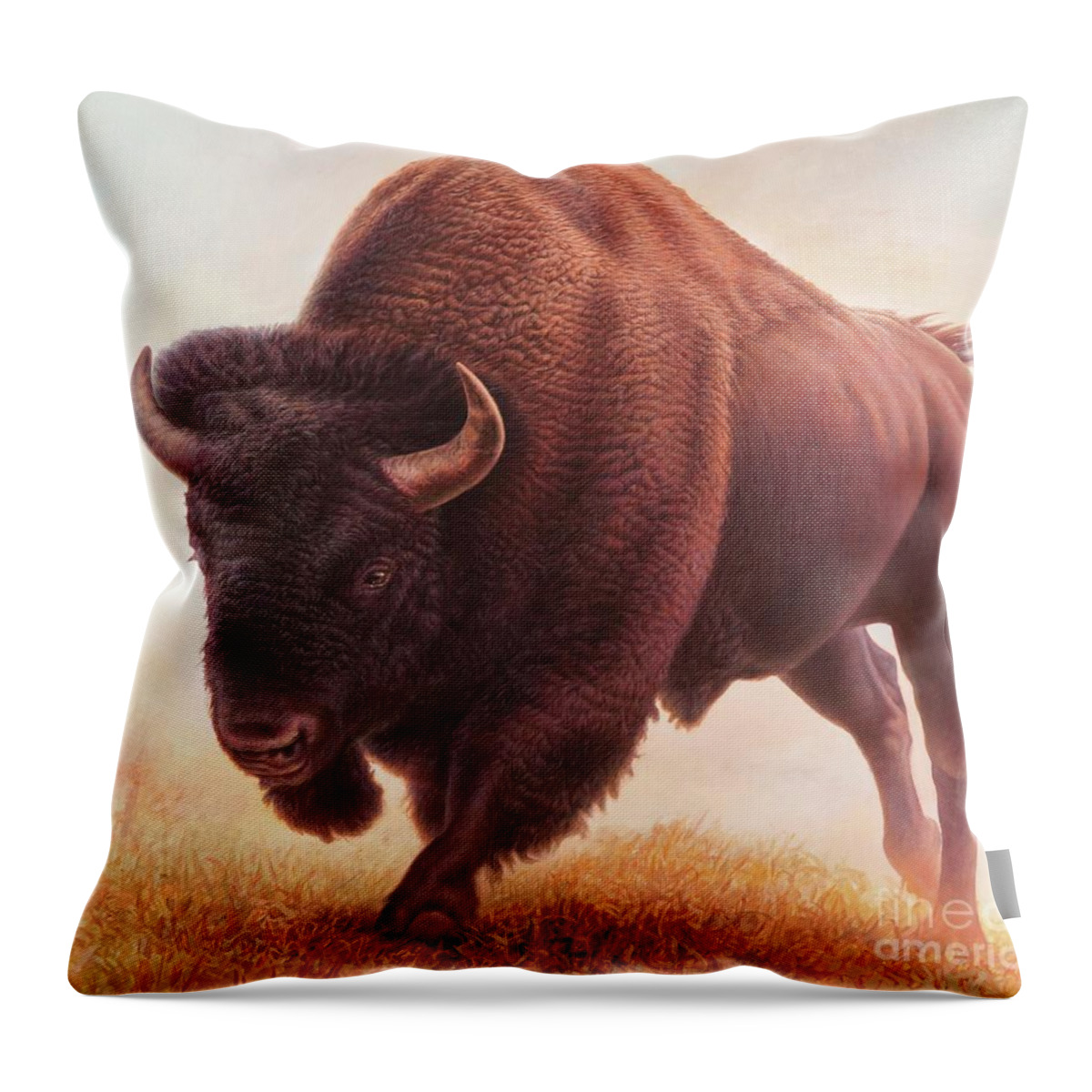 Buffalo Throw Pillow featuring the painting Buffalo, B, R off 2 by Hans Droog