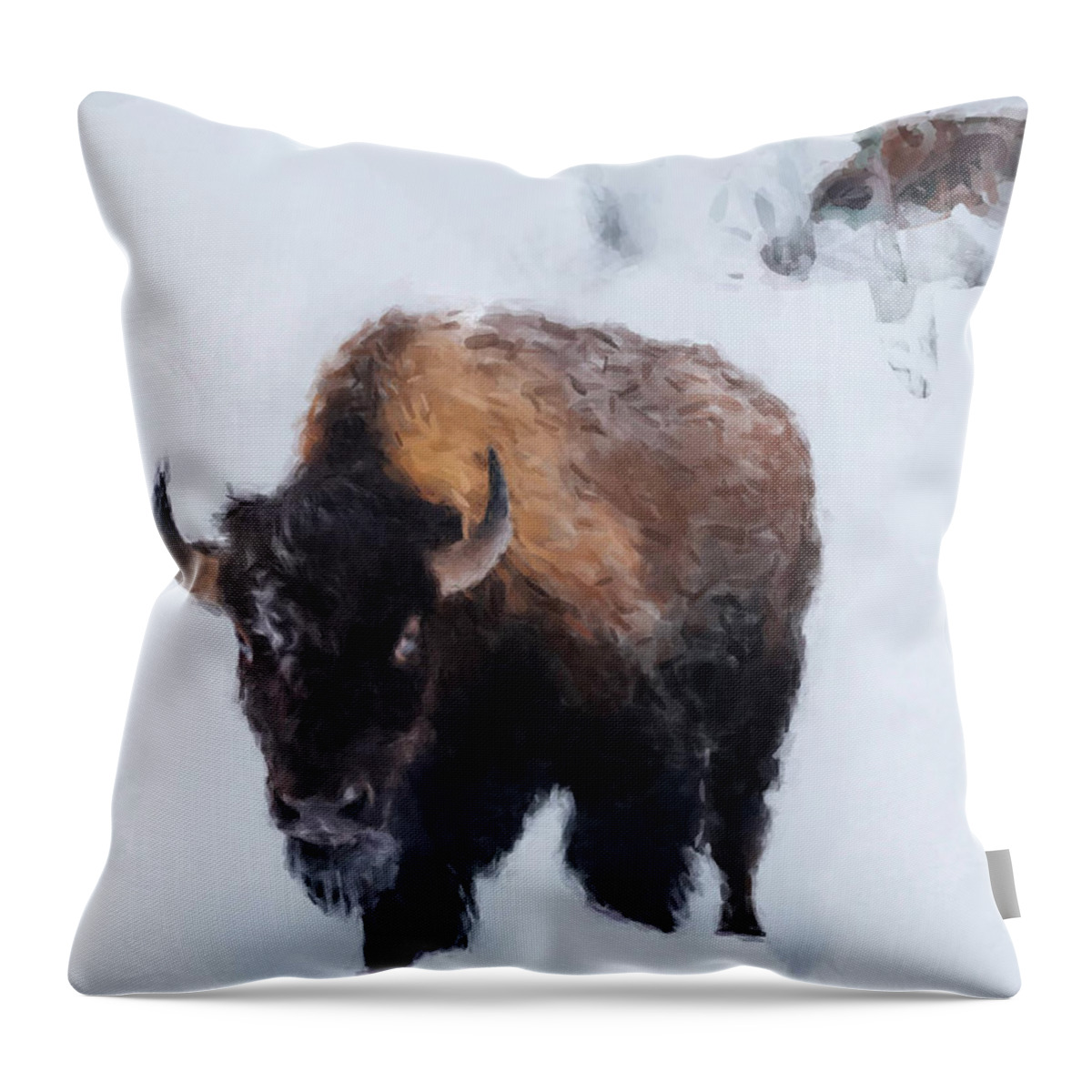 Buffalo Throw Pillow featuring the painting Buffalo Morning by Gary Arnold