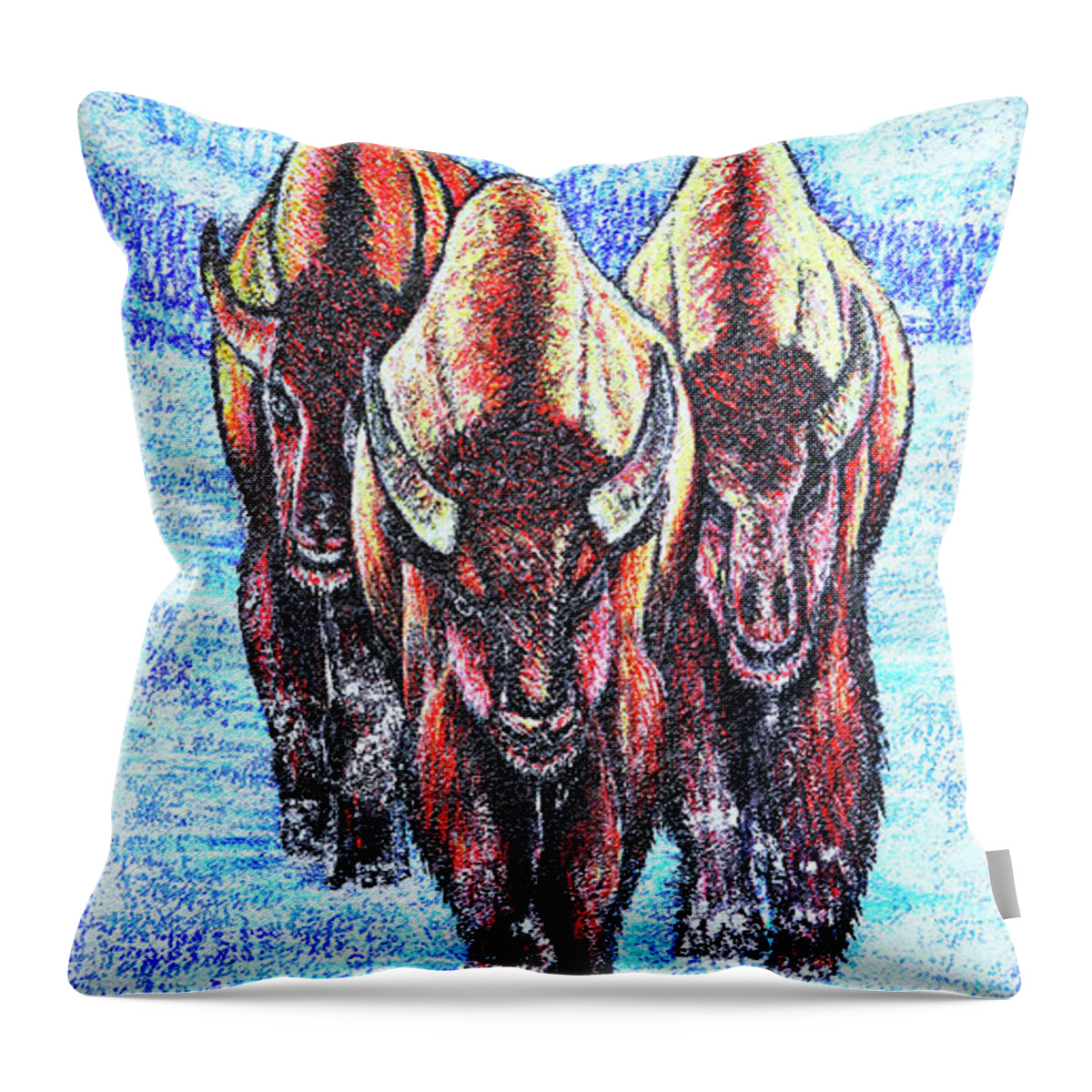 Lanscape Throw Pillow featuring the painting Buffalos by Viktor Lazarev