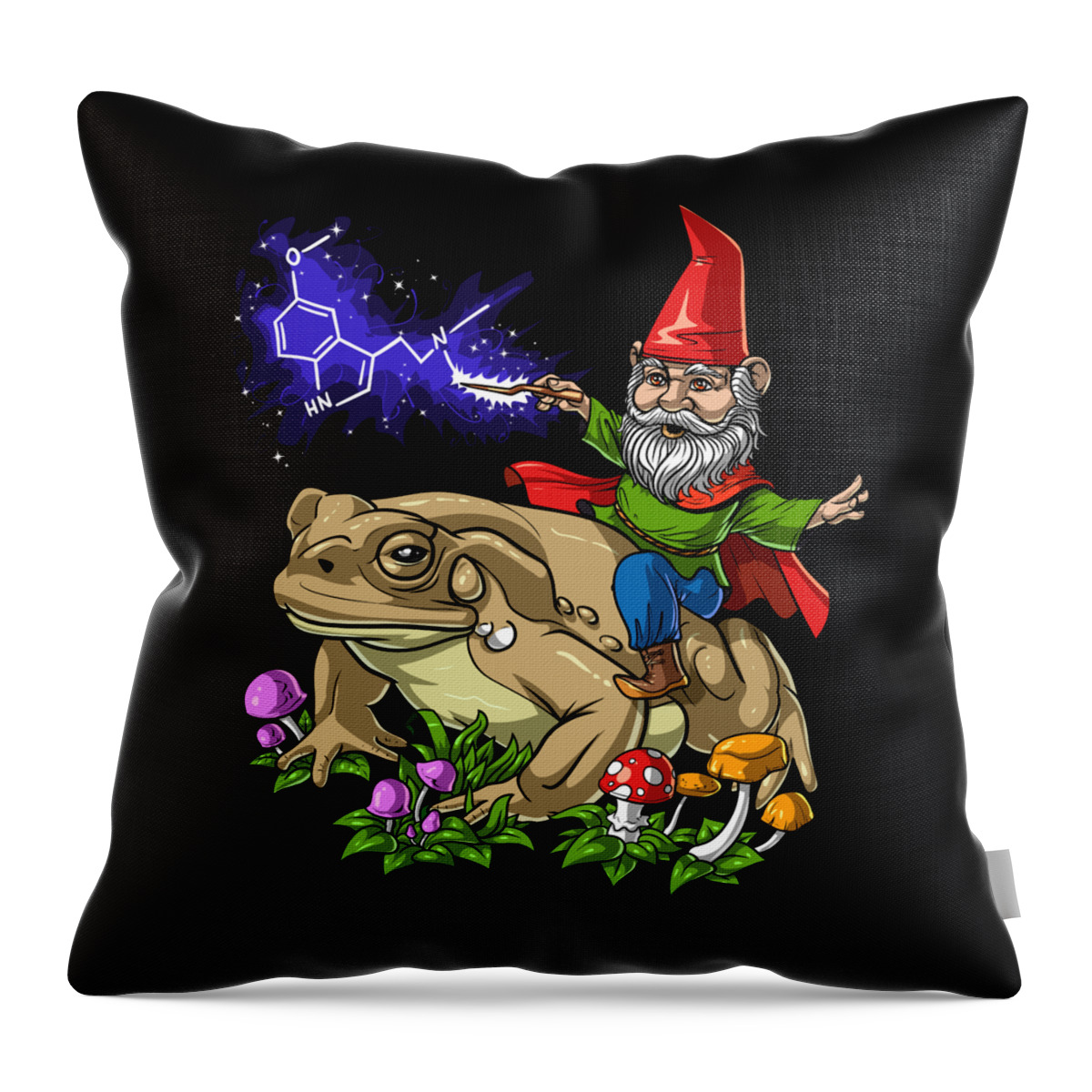 5 Meo Dmt Throw Pillow featuring the digital art Bufo Alvarius Toad Gnome by Nikolay Todorov