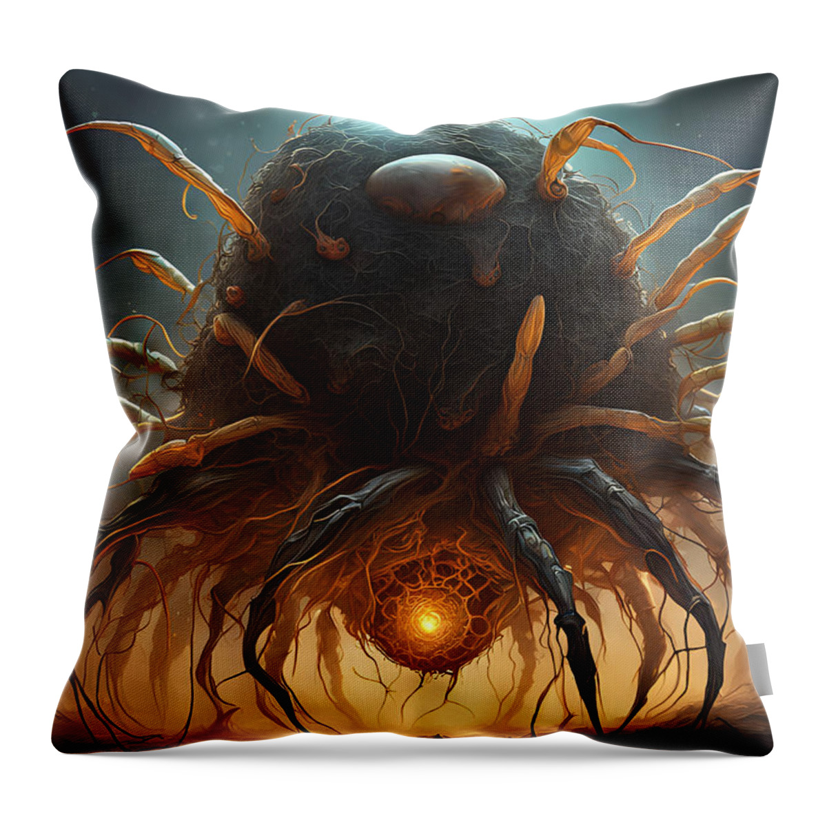 Weird Organic Insectoid Aliens Atmospheric Disturbing Throw Pillow featuring the digital art Bug Queen by Tricky Woo
