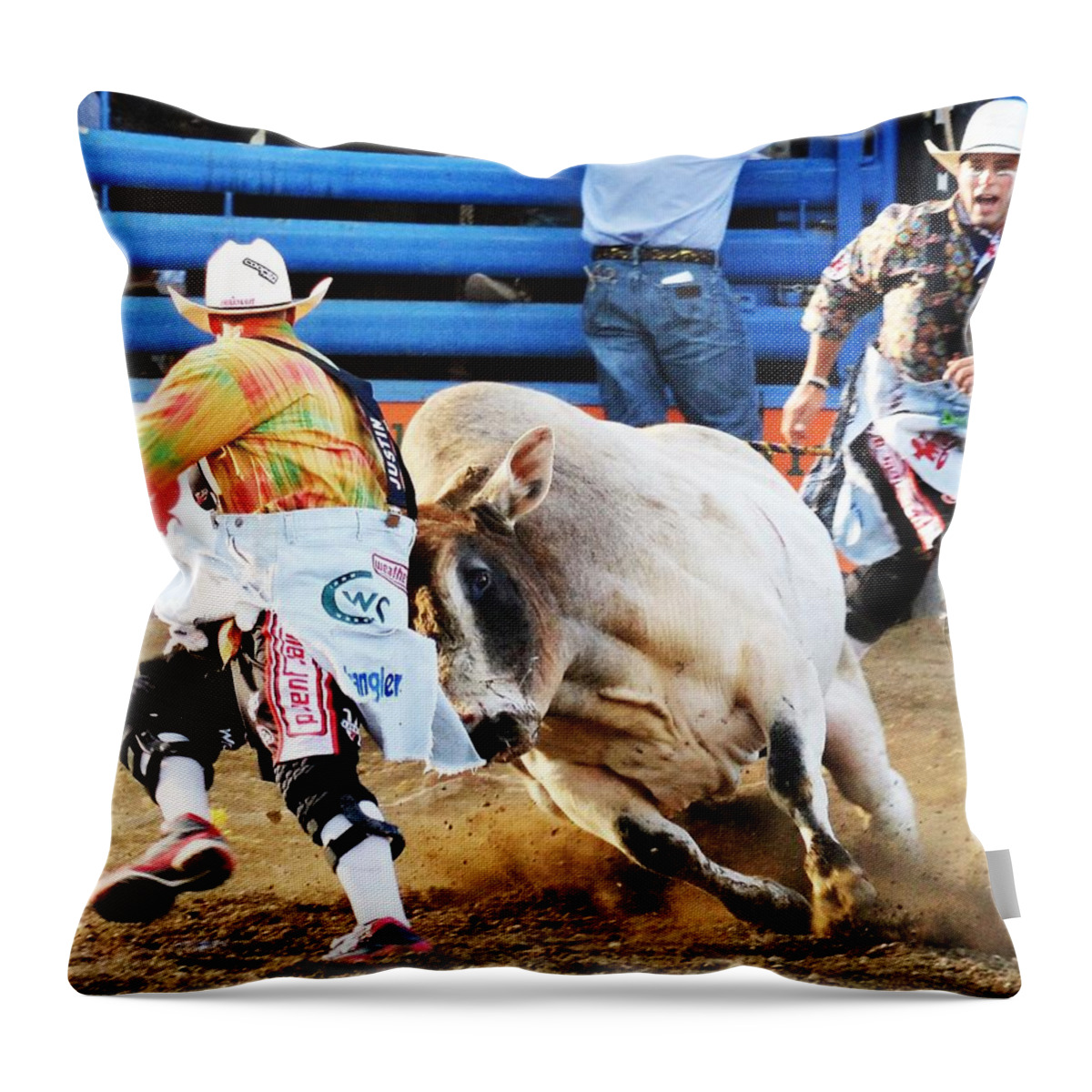 Western Art Throw Pillow featuring the photograph Bull Fighters by Alden White Ballard