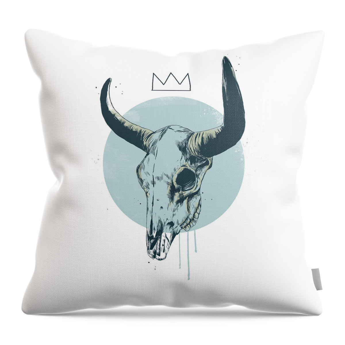 Bull Throw Pillow featuring the drawing Bull skull by Balazs Solti