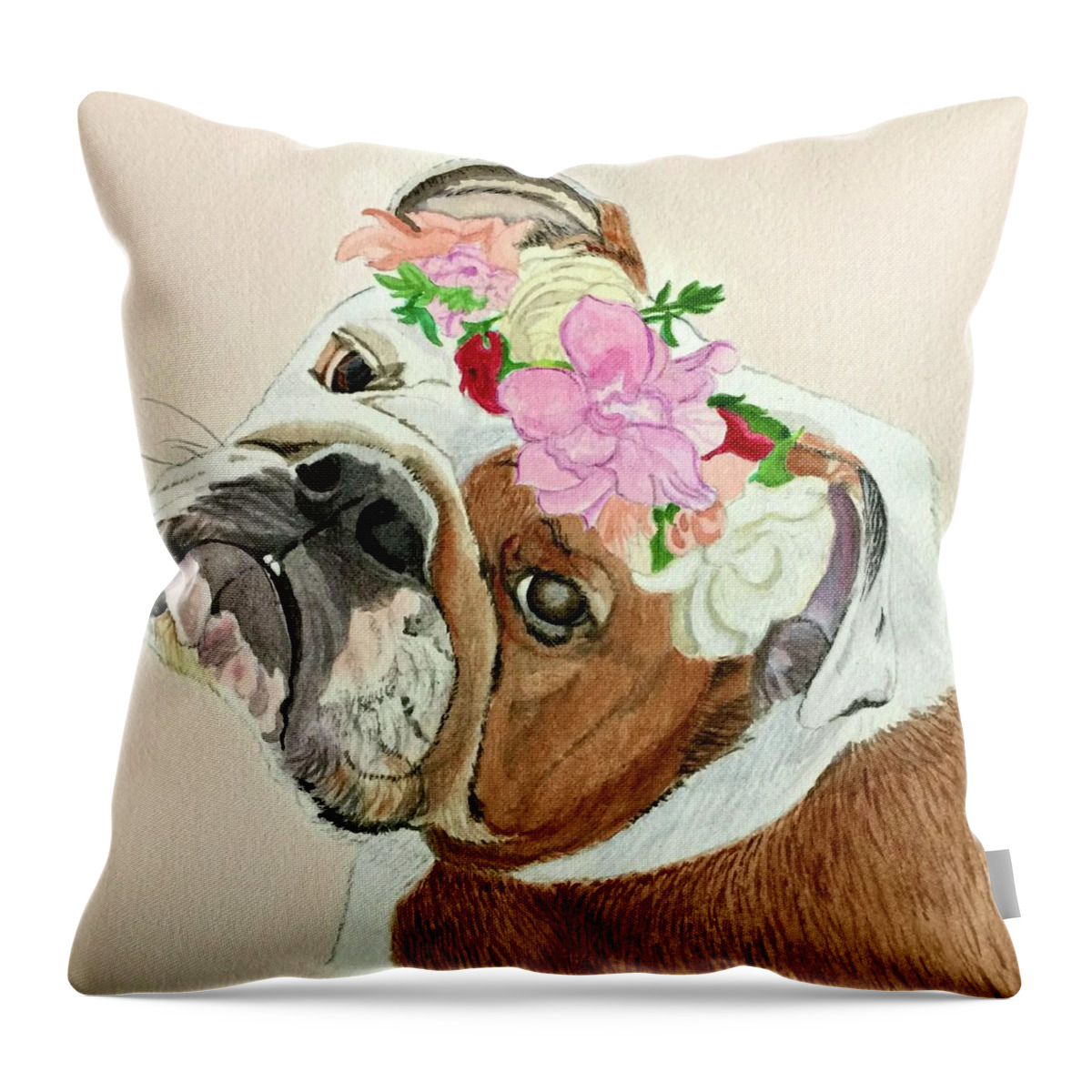 Bulldog Throw Pillow featuring the painting Bulldog Bridesmaid by Sonja Jones