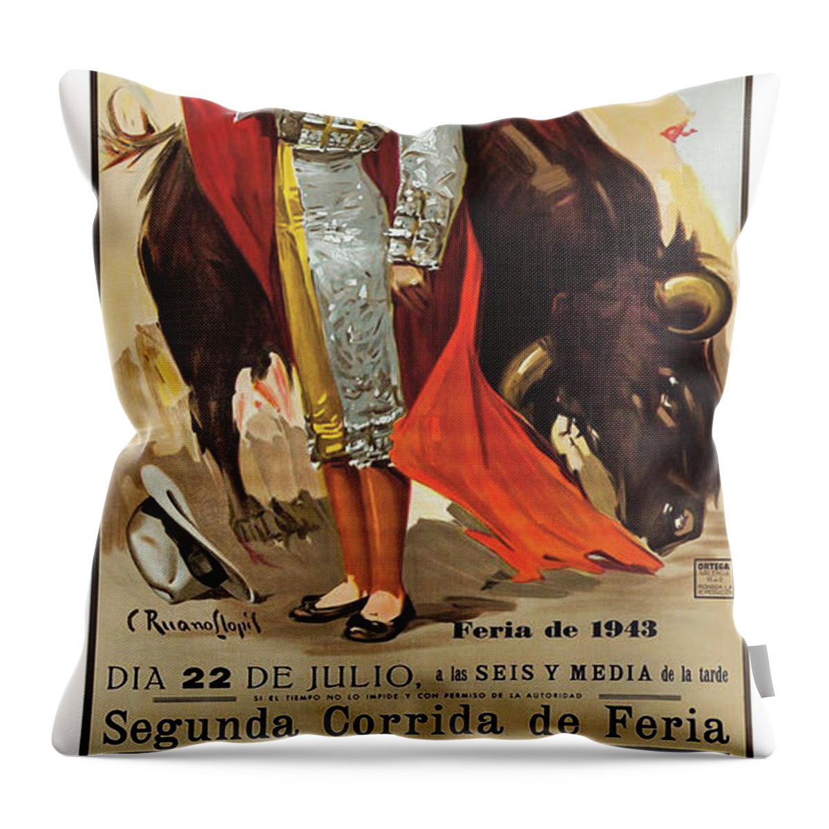 Bullfighting Throw Pillow featuring the digital art Bullfighting Valencia by Long Shot