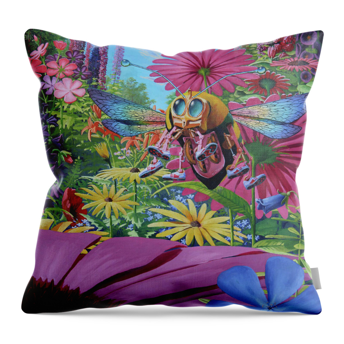 Bumblebee Throw Pillow featuring the painting Bumblehover by Michael Goguen