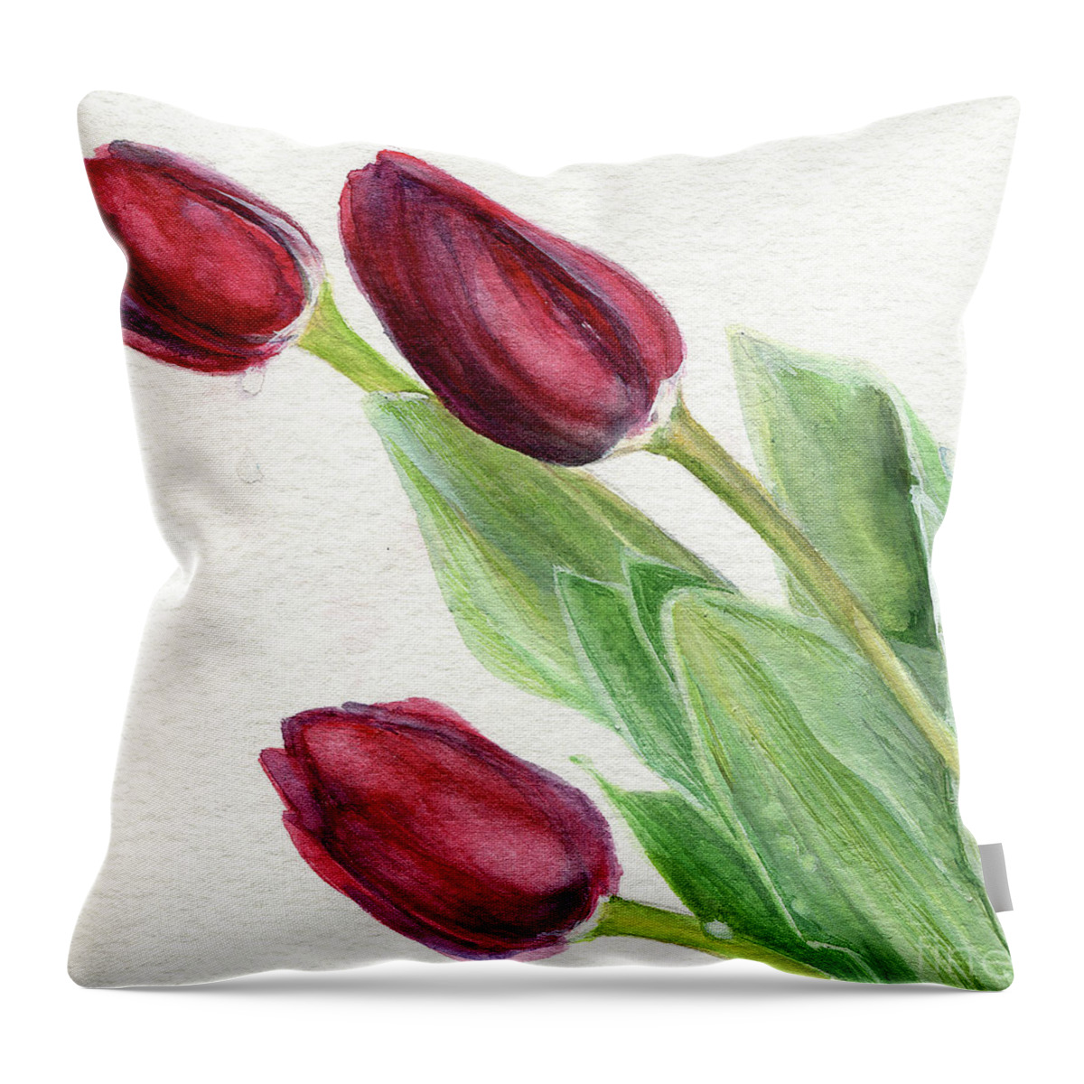 Tulips Throw Pillow featuring the painting Burgundy Tulips by Laurie Rohner