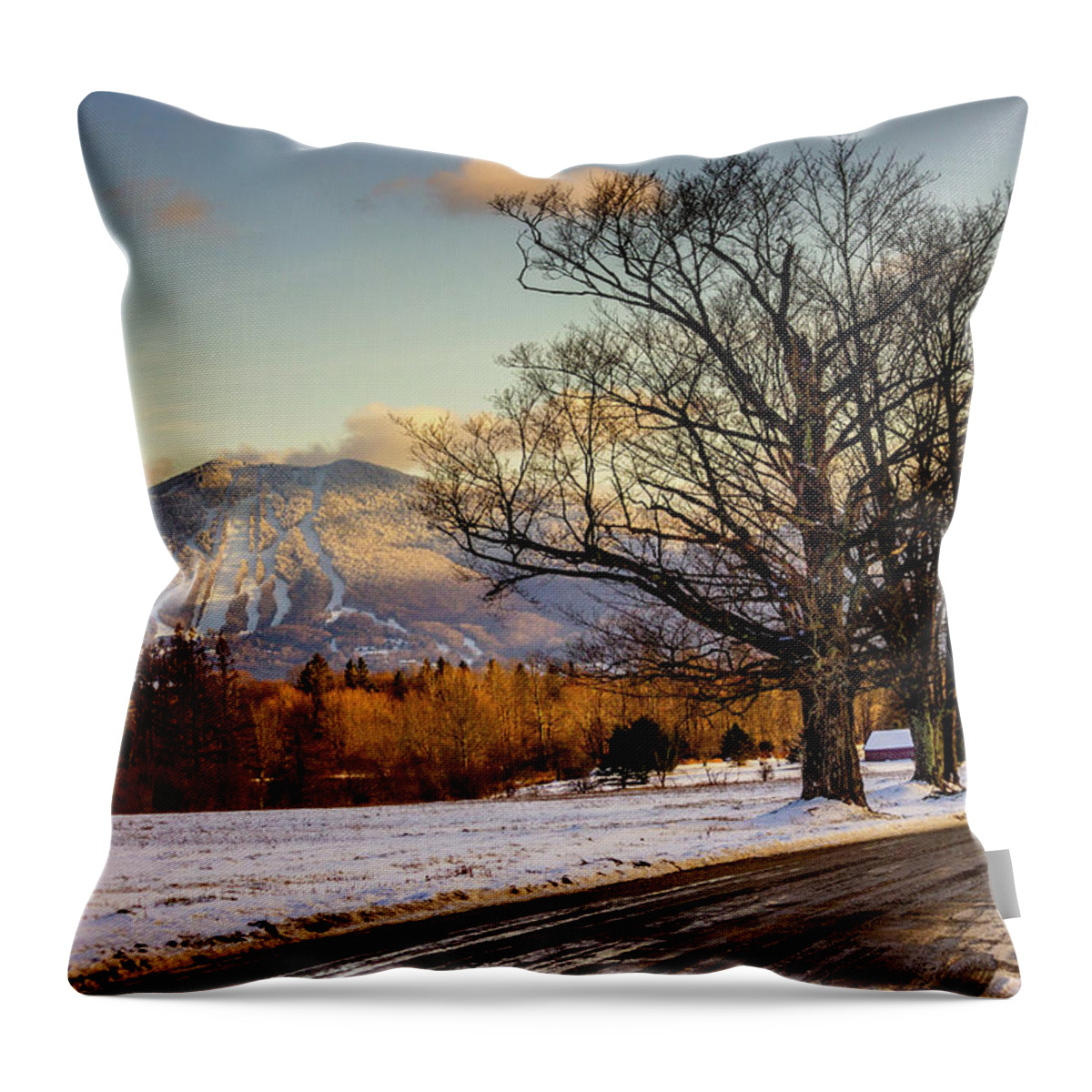 Burke Mt Throw Pillow featuring the photograph Burke Mt From Sugarhouse Road by John Rowe