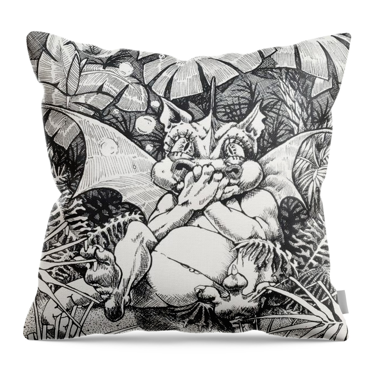 Dragon Throw Pillow featuring the drawing Burping Dragon by Merana Cadorette