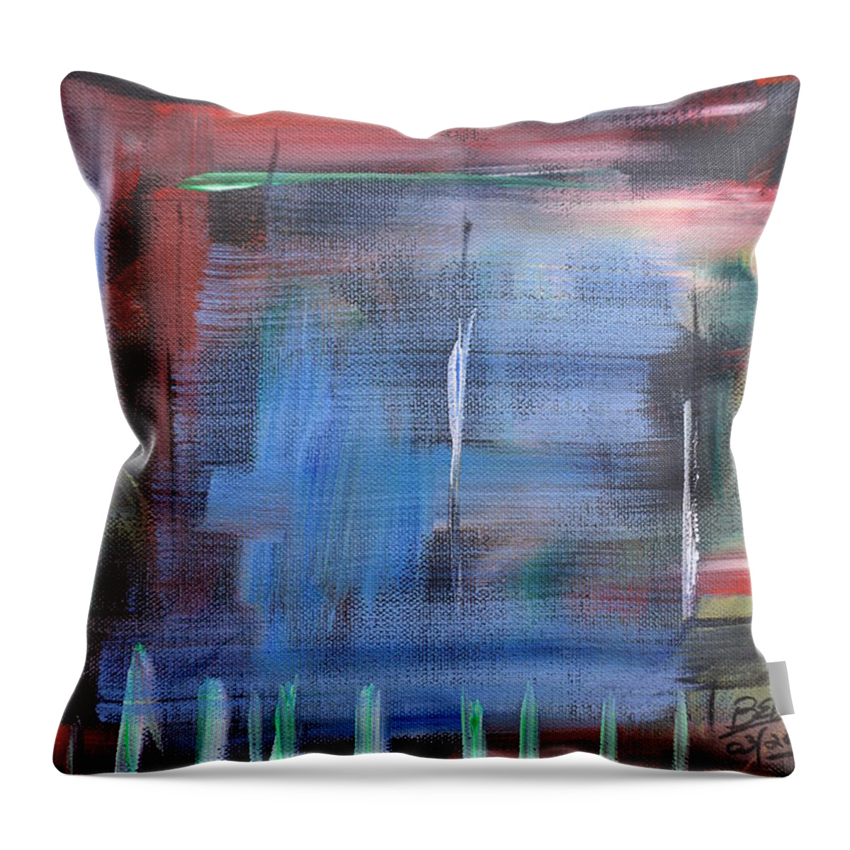 Bus Stop Throw Pillow featuring the painting Bus Stop Window by Brent Knippel
