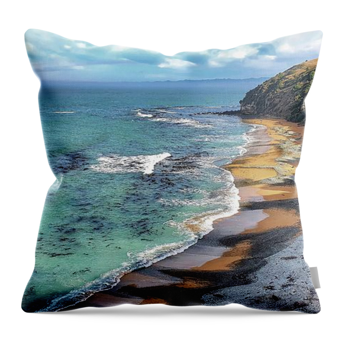 Bushy Beach Throw Pillow featuring the photograph Bushy Beach - Oamaru, New Zealand by Bernard Spragg