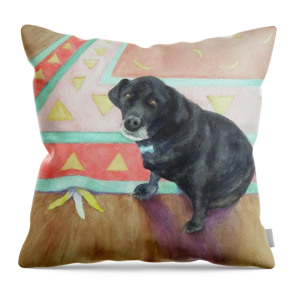 Black Lab Throw Pillow featuring the painting Busted by Phyllis Andrews
