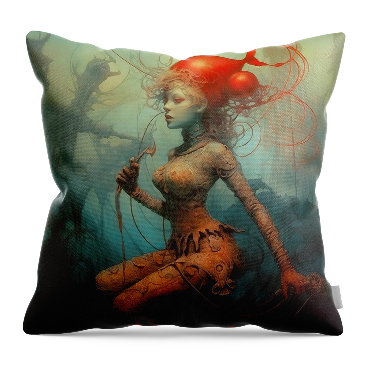 Girl Throw Pillow featuring the painting Busty Jester by My Head Cinema
