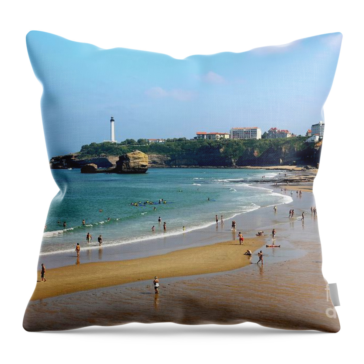 Beach Throw Pillow featuring the photograph Busy Beach Day in France by Carol Groenen