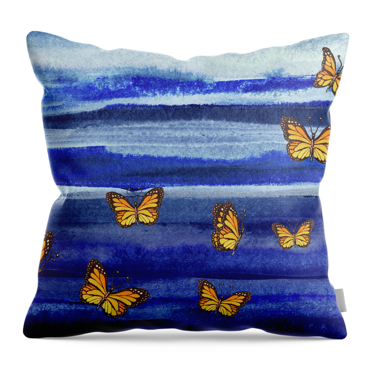 Butterflies Throw Pillow featuring the painting Butterflies Flying In The Sky Watercolor by Irina Sztukowski