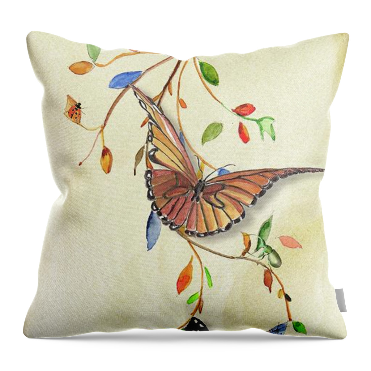 Butterflies Throw Pillow featuring the painting Butterflies Three Companion by Anne Beverley-Stamps