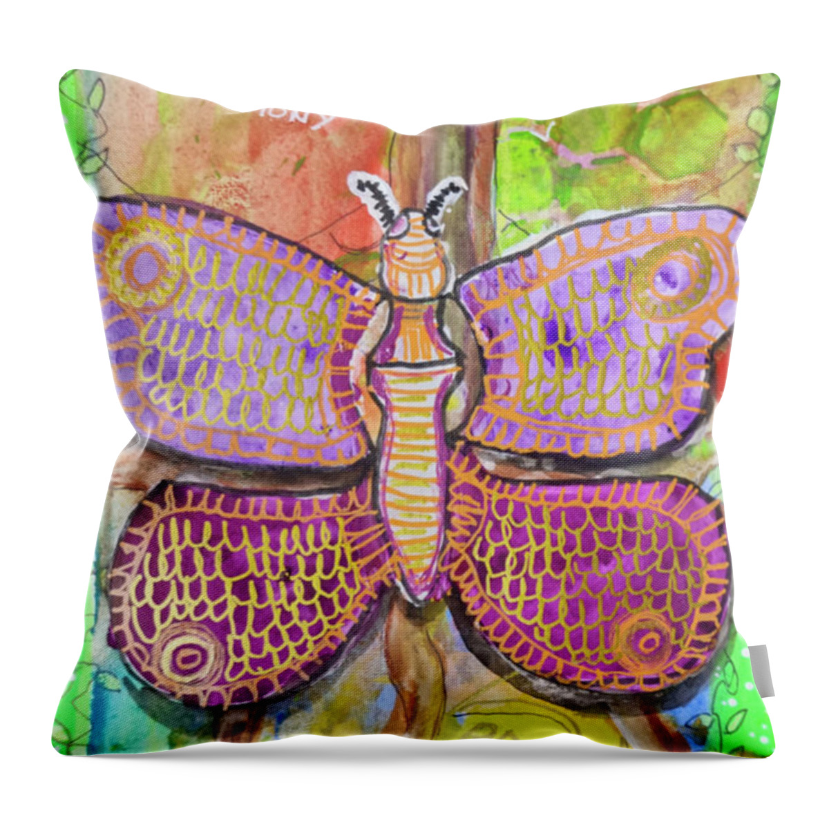 Butterfly Throw Pillow featuring the painting Butterfly Magic by Mimulux Patricia No