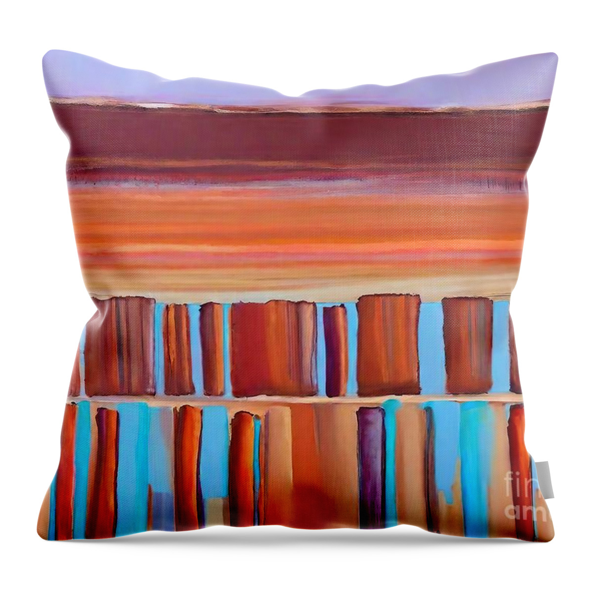 Purple Throw Pillow featuring the painting Butterscotch and Bourbon Painting purple rust blue texture turquoise yellow brown city colour earth architecture orange archive books brush colorful colors concept art digital education educational by N Akkash
