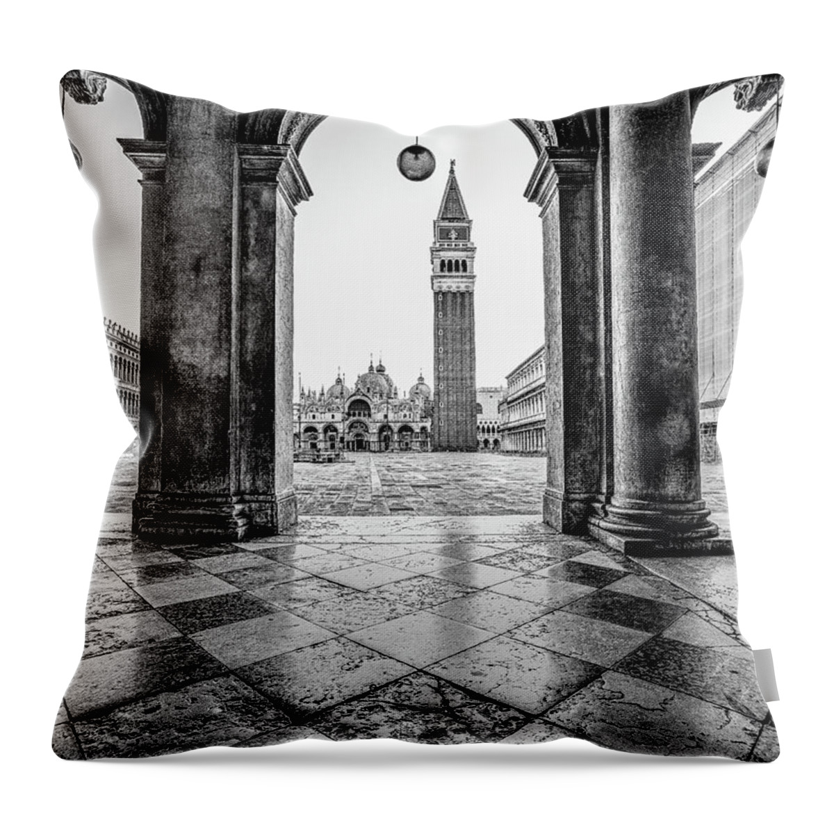 Italy Throw Pillow featuring the photograph BW Study - St. Marks Square by David Downs