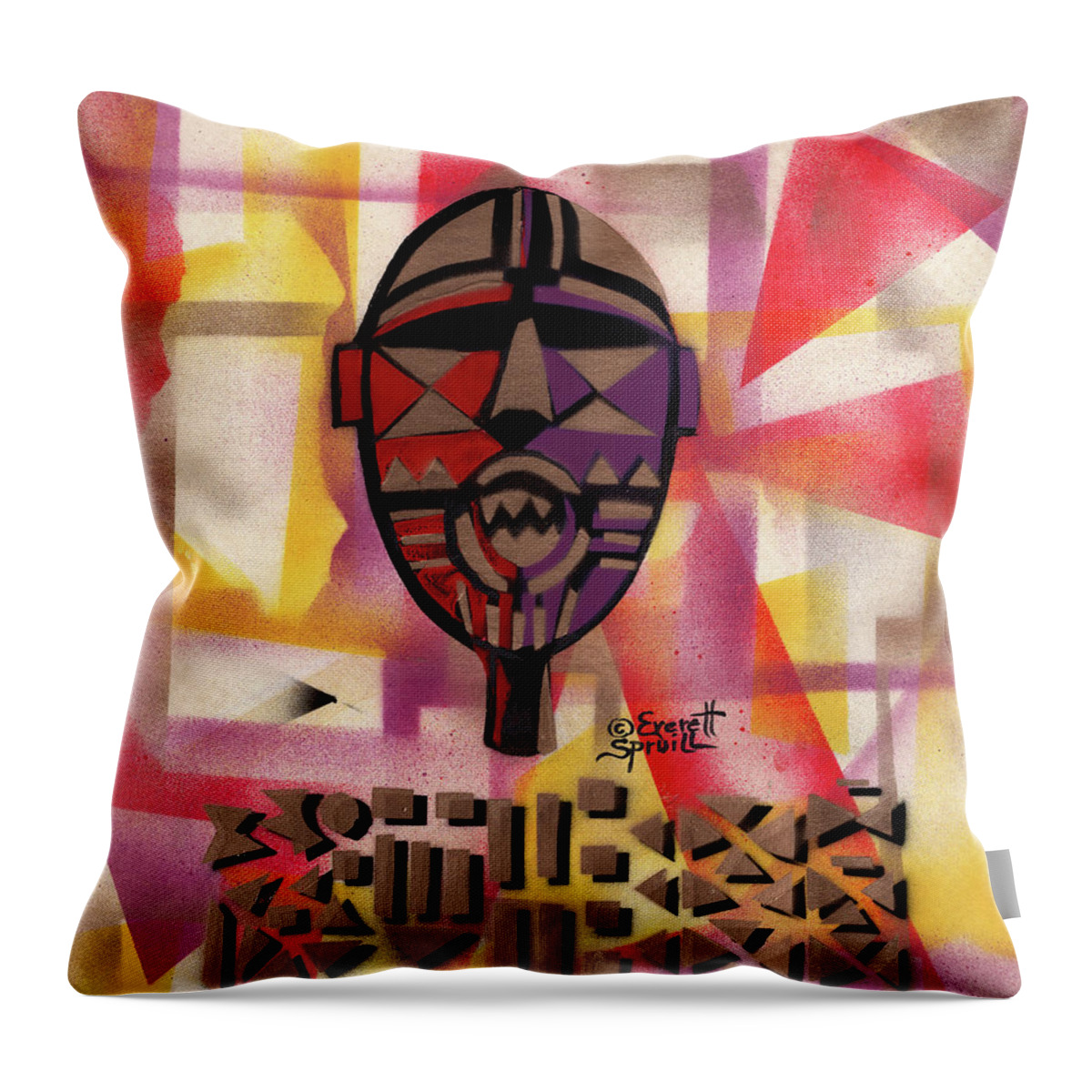 African Mask Throw Pillow featuring the mixed media Bwa Mask of Burkina Faso by Everett Spruill