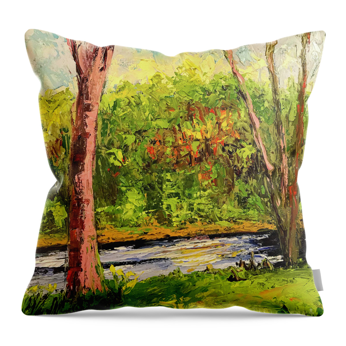 Painting Throw Pillow featuring the painting By the Brook by Sherrell Rodgers