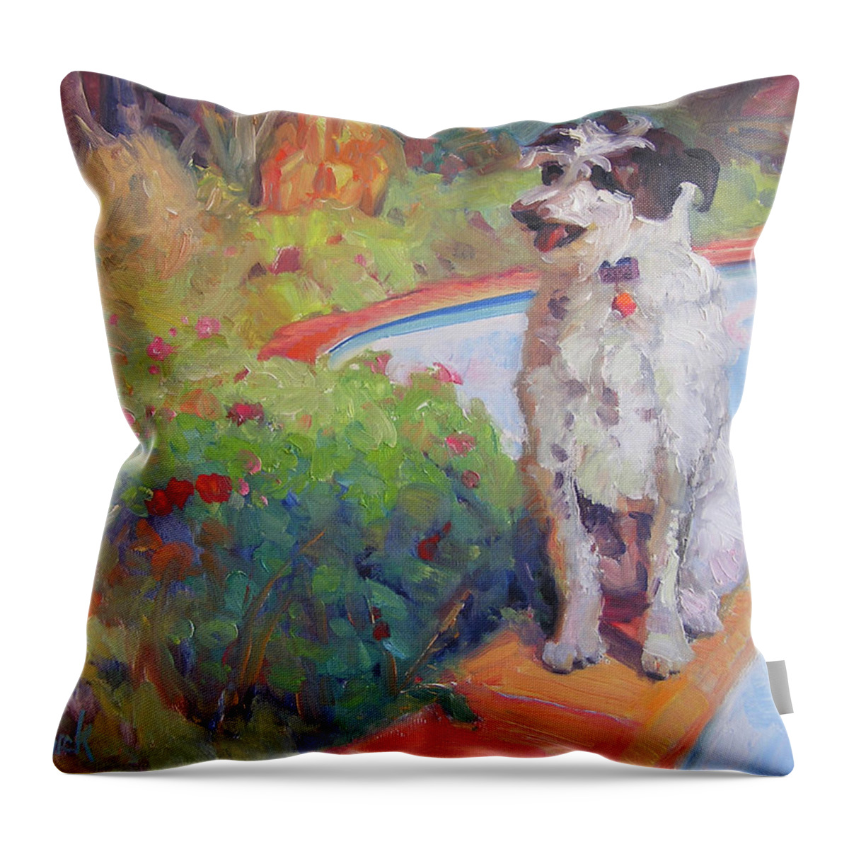 Dog Throw Pillow featuring the painting By the Pool by John McCormick