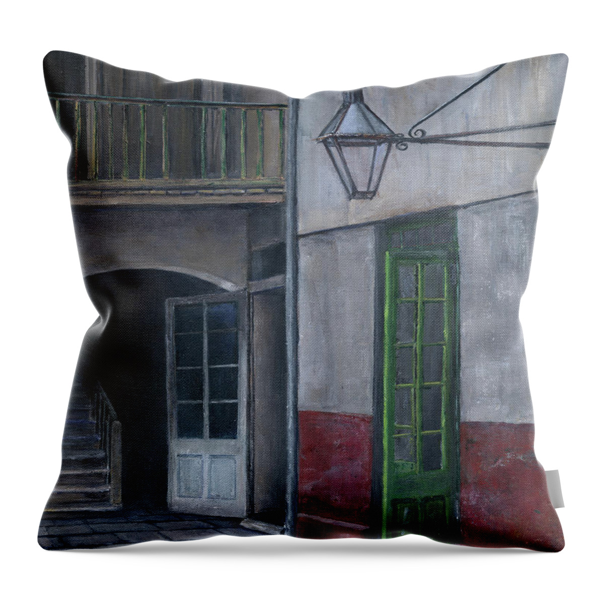 Vintage Throw Pillow featuring the painting Cabildo Courtyard, New Orleans, Louisiana by Lenora De Lude