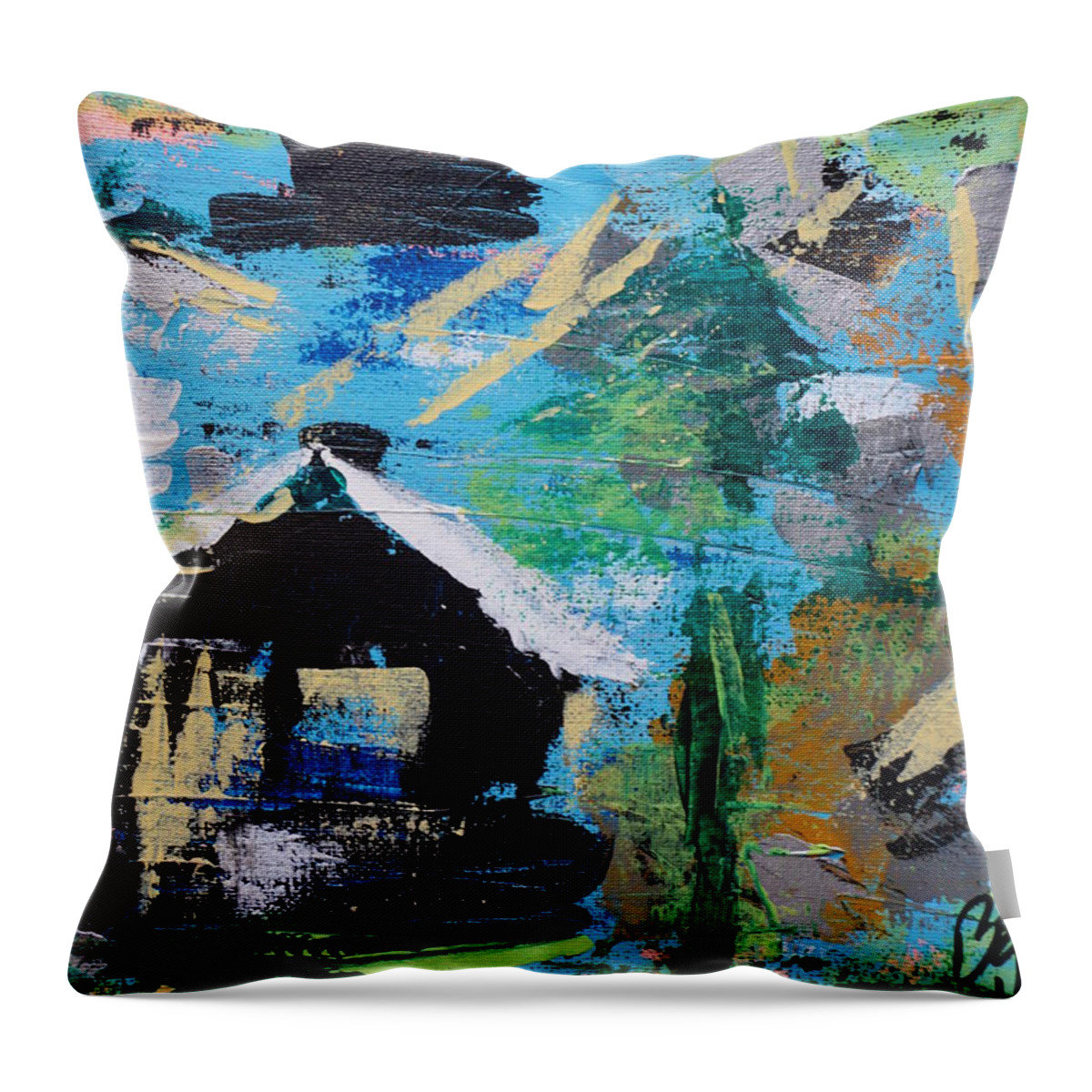 Cabin Throw Pillow featuring the painting Cabin In The Woods by Brent Knippel